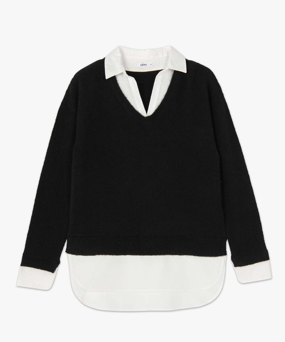 Pull femme avec col chemise effet 2 en 1 vue4 - GEMO(FEMME PAP) - GEMO
