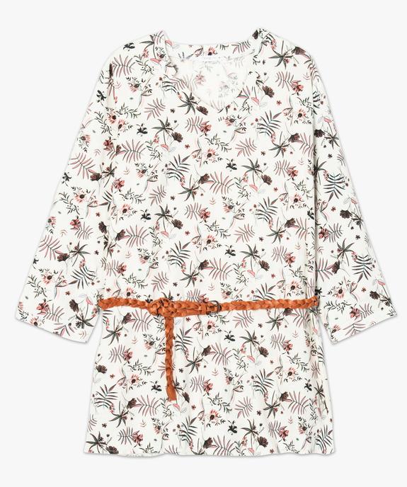 Tunique femme en lin à motifs fleuris avec col V et ceinture vue4 - GEMO (G TAILLE) - GEMO