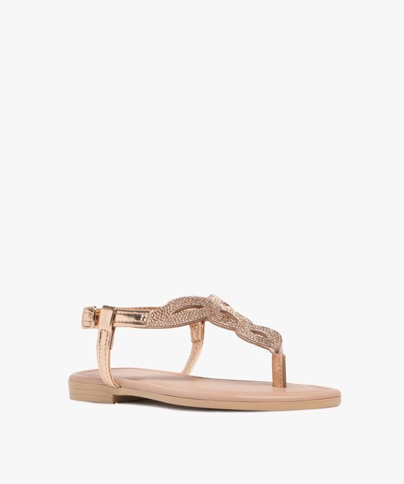 Sandales fille avec brides entre-doigts effet métallisé et à strass vue2 - GEMO (ENFANT) - GEMO