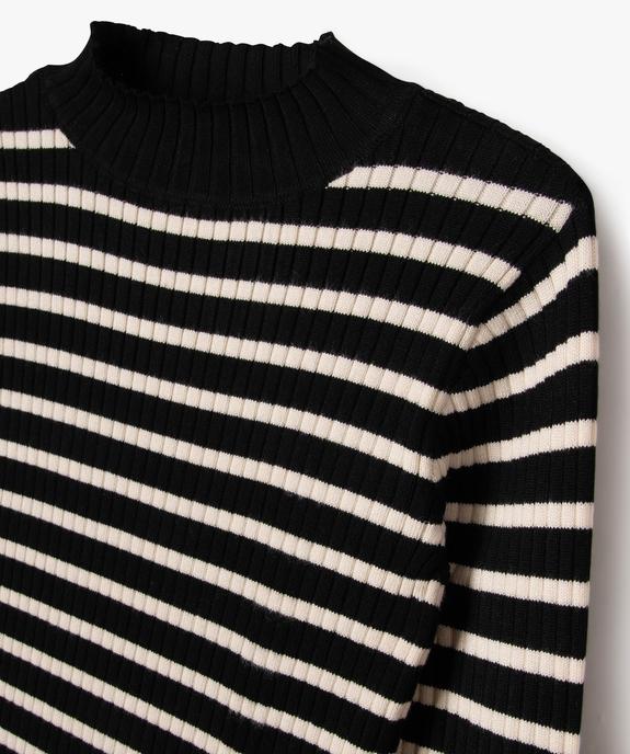 Pull rayé en maille côtelée à col montant fille vue2 - GEMO 4G FILLE - GEMO