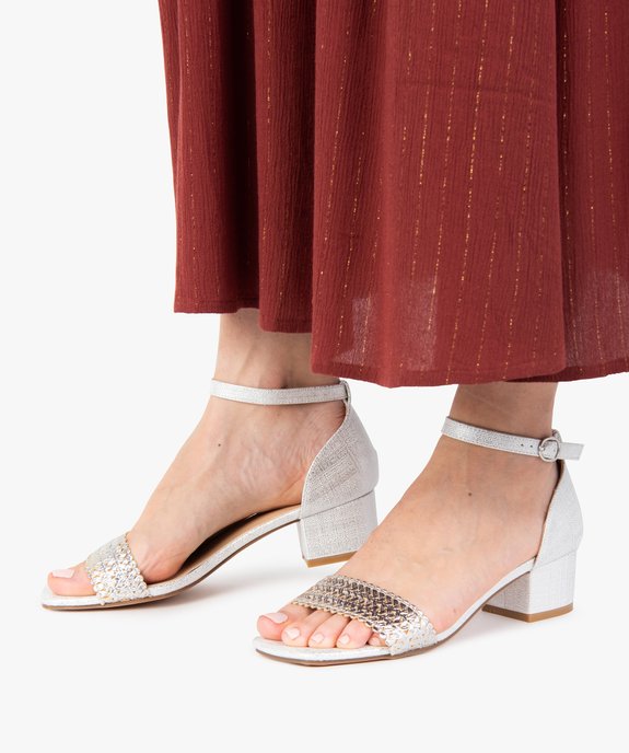 Sandales femme à talon carré et brides métallisées vue1 - GEMO(URBAIN) - GEMO
