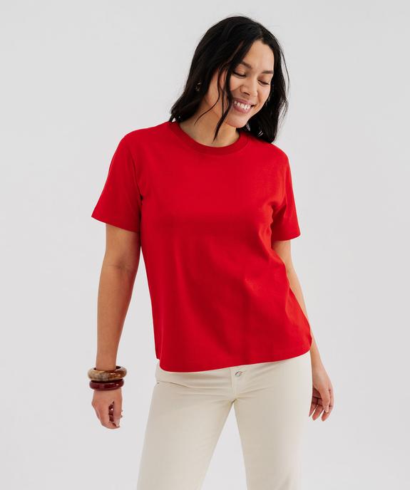 Tee-shirt manches courtes et col rond uni en coton résistant femme vue1 - GEMO(FEMME PAP) - GEMO