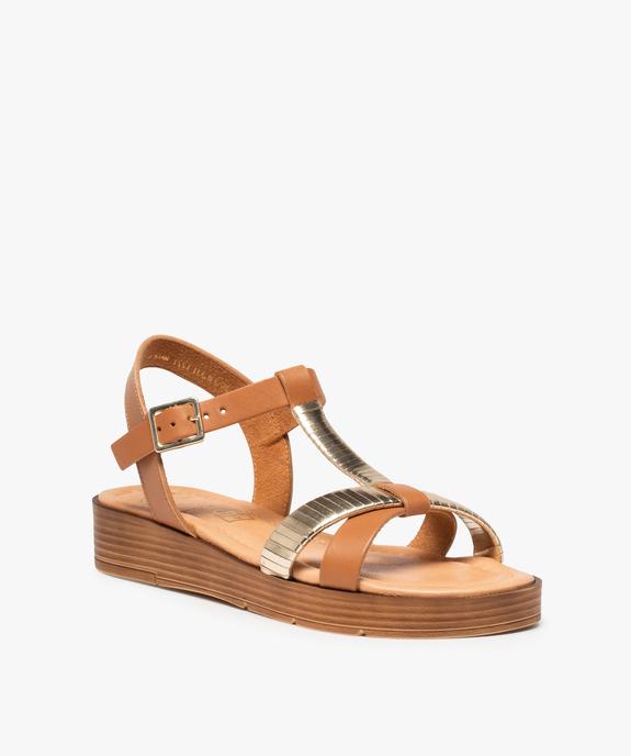 Sandales femme à talon compensé et dessus cuir – Tanéo vue2 - TANEO - GEMO