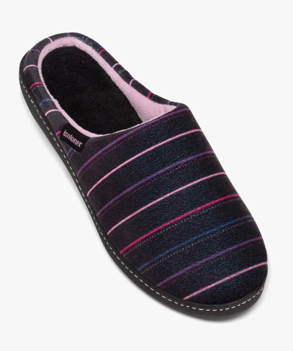 Chaussons femme mules confort à semelle compensée en velours rayé - Isotoner  vue5 - ISOTONER - GEMO
