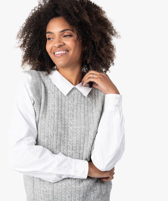 Pull femme 2 en 1 avec col et manches chemise vue2 - GEMO(FEMME PAP) - GEMO