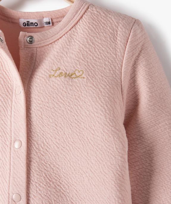 Sweat bébé fille gaufré à boutons-pression vue2 - GEMO(BEBE DEBT) - GEMO