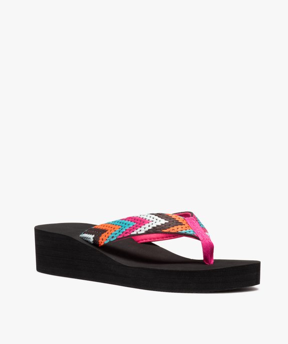 Tongs femme compensées à brides multicolores vue2 - GEMO (PLAGE) - GEMO