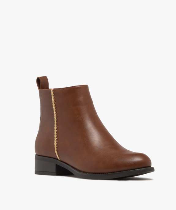 Boots femme à talon plat et à zip avec liseré tressé doré vue3 - GEMO (CASUAL) - GEMO