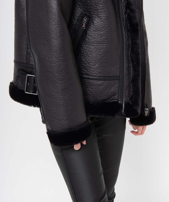 Blouson bombardier femme esprit biker avec doublure en maille peluche vue5 - GEMO(FEMME PAP) - GEMO