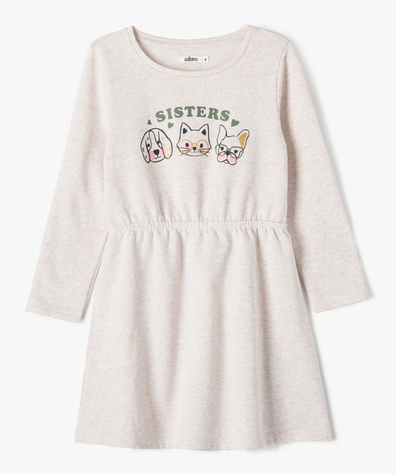 Robe sweat à manches longues avec motif pailleté fille vue1 - GEMO (ENFANT) - GEMO