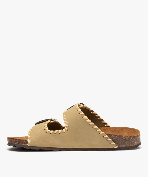 Mules femme unie en cuir velours à double brides vue3 - GEMO (CASUAL) - GEMO