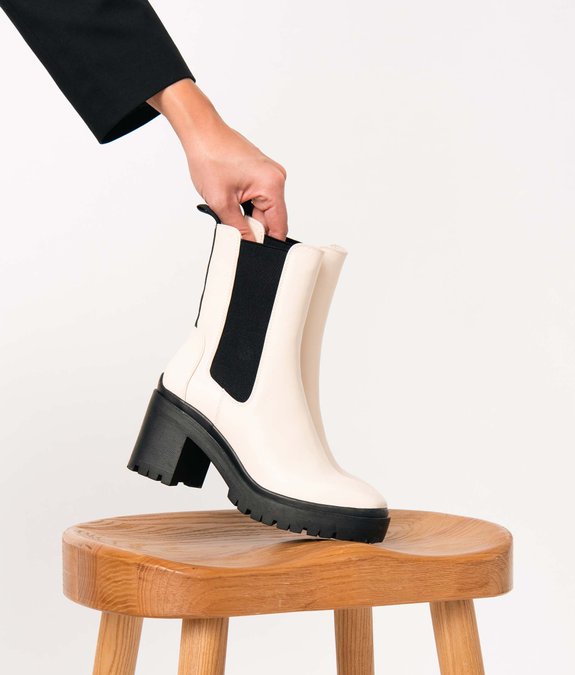 Boots femme à talon large style Chelsea bicolores vue1 - GEMO(URBAIN) - GEMO