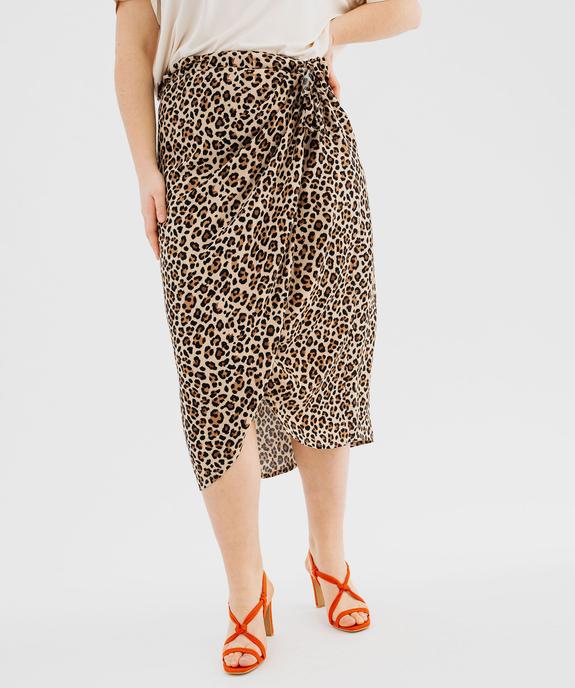 Jupe longue portefeuille en viscose imprimé léopard femme grande taille vue1 - GEMO (G TAILLE) - GEMO