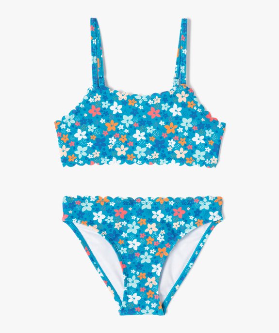 Maillot de bain fille 2 pièces à motifs fleuris avec finitions dentelées vue1 - GEMO (ENFANT) - GEMO