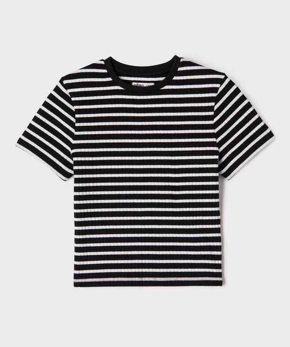 Tee-shirt manches courtes en maille côtelée à rayures fille vue1 - GEMO 4G FILLE - GEMO