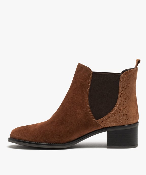 Chelsea boots dessus cuir à petit talon femme vue3 - TANEO - GEMO