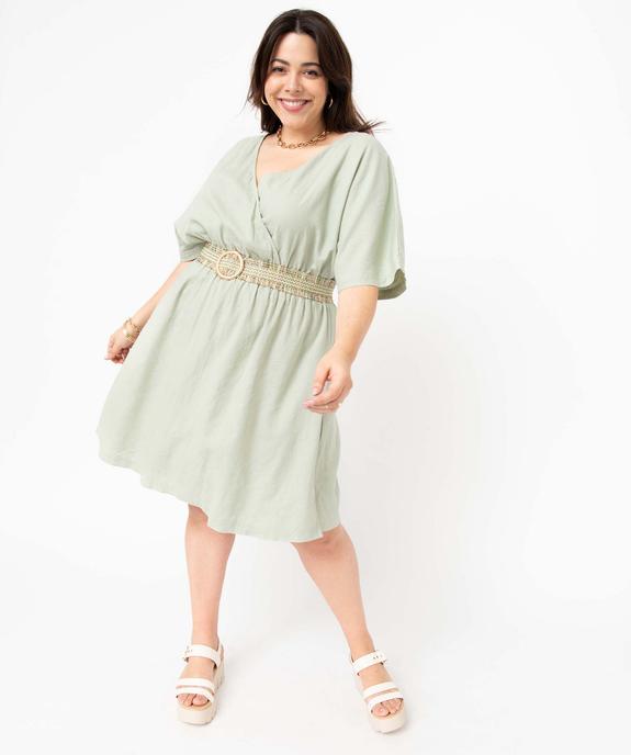 Robe femme grande taille en lin mélangé à col cache-cœur vue2 - GEMO 4G GT - GEMO