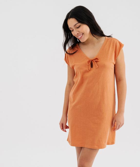 Chemise de nuit manches courtes à col V lacé femme vue1 - GEMO(HOMWR FEM) - GEMO