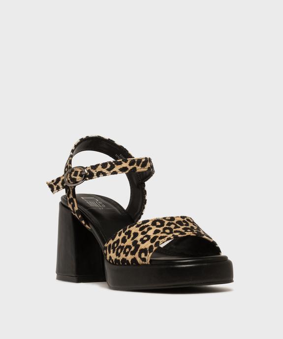 Sandales à talon épais et semelle plateforme imprimé léopard femme  - 5 Miles vue2 - 5 MILES - GEMO