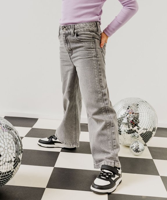Jean wide leg à clous argentés et taille ajustable fille vue1 - GEMO (ENFANT) - GEMO