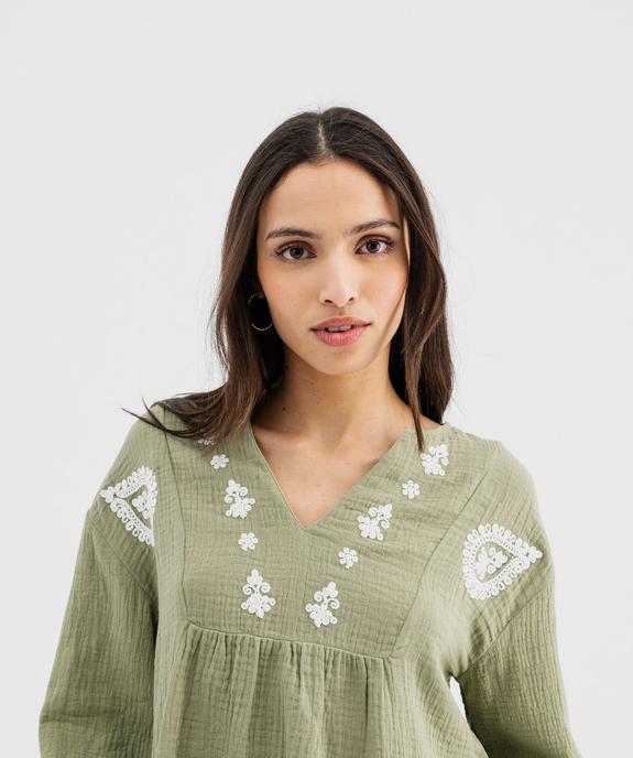 Blouse manches longues en double gaze brodée femme vue2 - GEMO(FEMME PAP) - GEMO