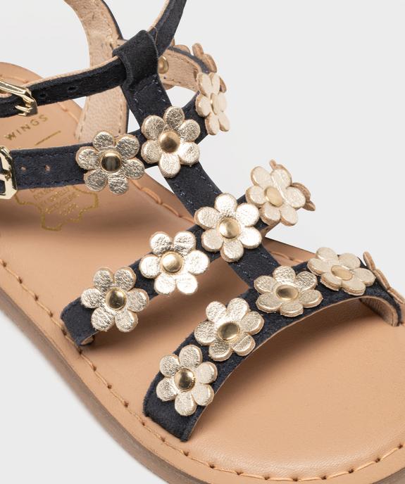 Sandales spartiates en cuir suédé et fleurs dorées fille - Lovely Wings vue6 - LOVELY WINGS GEMO FOR GOOD - GEMO