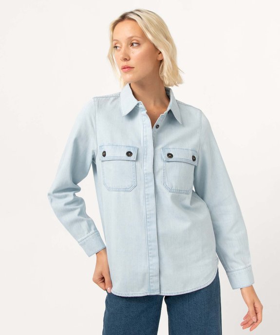 Chemise femme en jean délavé avec poches poitrine vue2 - GEMO 4G FEMME - GEMO