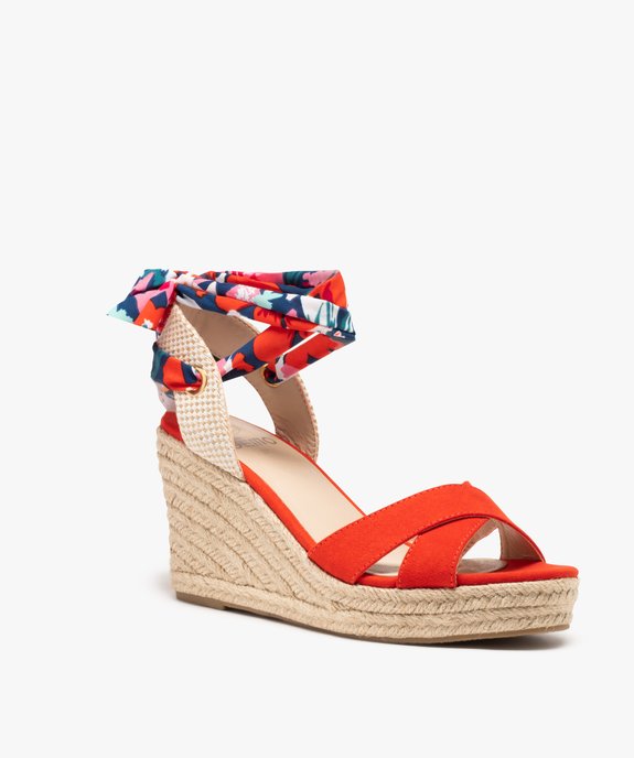 Sandales femme à talon compensé et lacet foulard vue2 - GEMO(URBAIN) - GEMO