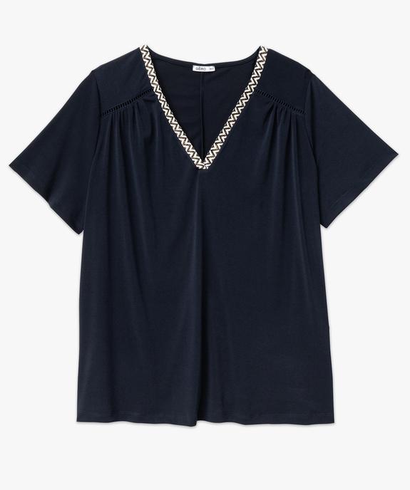 Tee-shirt à manches courtes avec col V brodé femme grande taille vue4 - GEMO (G TAILLE) - GEMO