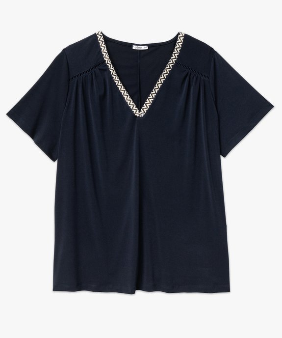 Tee-shirt à manches courtes avec col V brodé femme grande taille vue4 - GEMO (G TAILLE) - GEMO