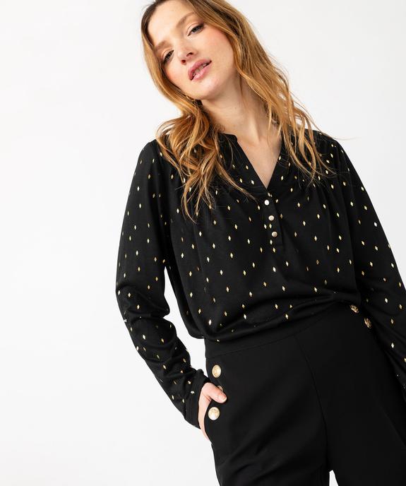 Tee-shirt à manches longues imprimé avec col boutonné femme vue1 - GEMO 4G FEMME - GEMO