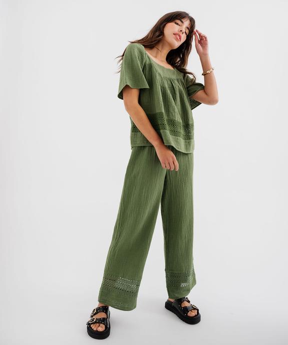 Blouse en gaze de coton avec détails brodés femme vue5 - GEMO(FEMME PAP) - GEMO