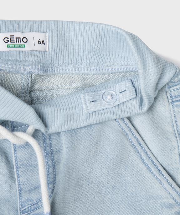 Bermuda en jean extensible délavé avec taille en bord-côte garçon vue2 - GEMO 4G GARCON - GEMO