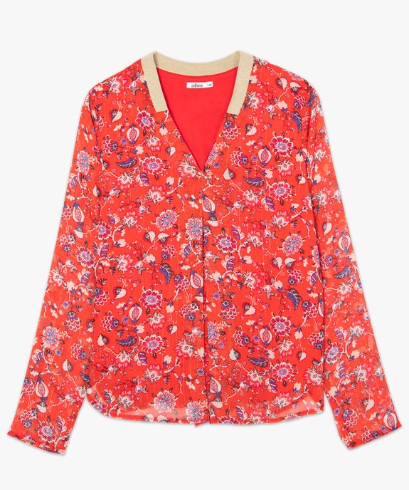 Blouse femme en voile fleuri avec fines rayures pailletées vue4 - GEMO(FEMME PAP) - GEMO