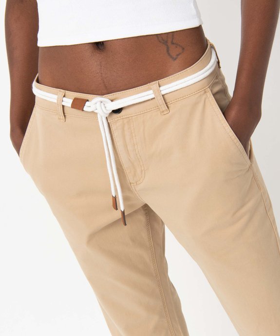Pantalon femme en coton extensible avec ceinture corde vue2 - GEMO 4G FEMME - GEMO