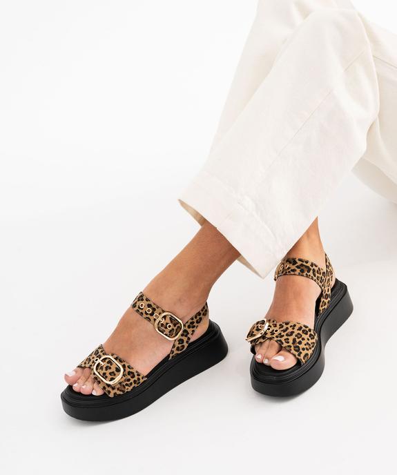 Sandales compensées à boucle et motif léopard femme vue1 - 5 MILES - GEMO