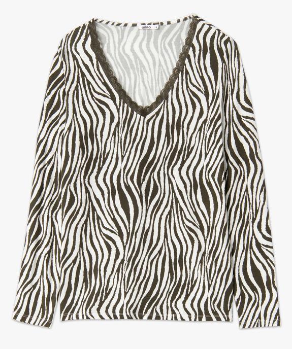 Tee-shirt femme imprimé avec col V en dentelle vue4 - GEMO 4G FEMME - GEMO