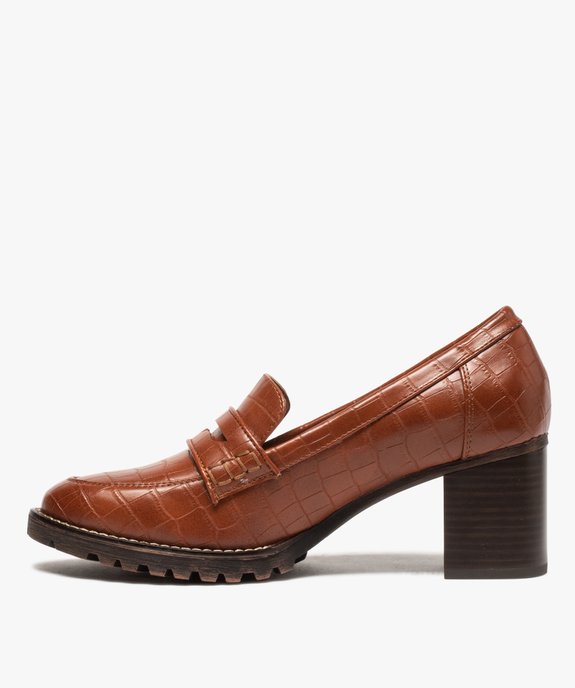 Mocassins femme à talon carré imitation croco vue3 - GEMO(URBAIN) - GEMO