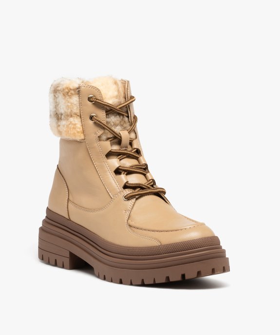 Boots femme fourrées et unies avec col et languette en sherpa  vue3 - GEMO (CASUAL) - GEMO