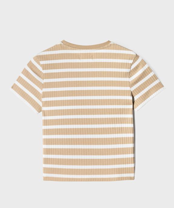 Tee-shirt manches courtes en maille côtelée à rayures fille vue4 - GEMO 4G FILLE - GEMO