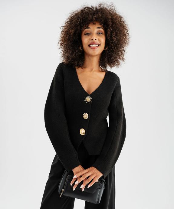 Gilet col V avec boutons fantaisie femme vue1 - GEMO(FEMME PAP) - GEMO