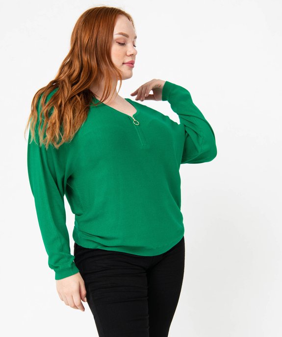 Pull fin avec col V zippé femme grande taille vue1 - GEMO 4G GT - GEMO