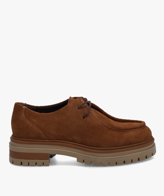 Mocassins femme dessus cuir velours sur semelle crantée - Tanéo vue1 - TANEO - GEMO