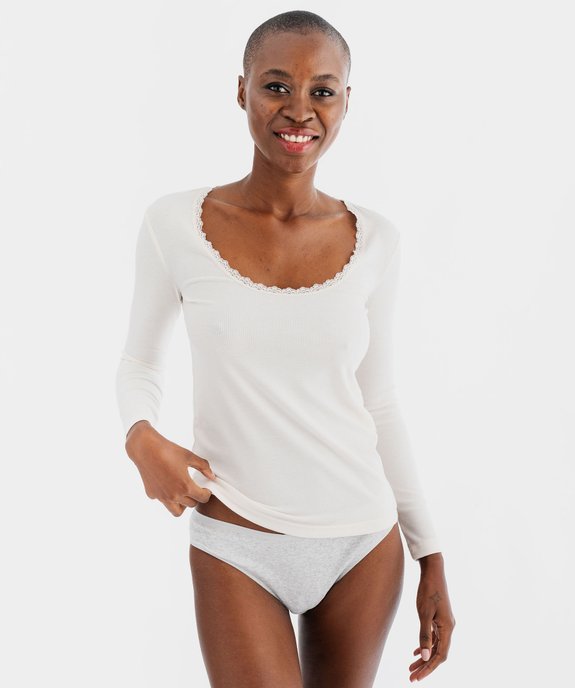 Tee-shirt manches longues avec col rond en dentelle femme vue3 - GEMO(HOMWR FEM) - GEMO