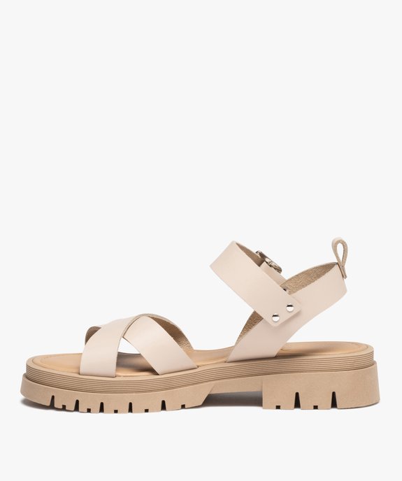Sandales femme unies en cuir à épaisse semelle crantée  vue3 - GEMO (CASUAL) - GEMO
