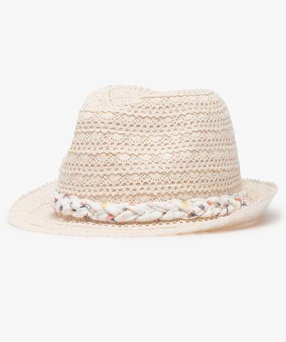 Chapeau fille en dentelle crochetée avec ruban tressé fleuri vue1 - GEMO (ENFANT) - GEMO