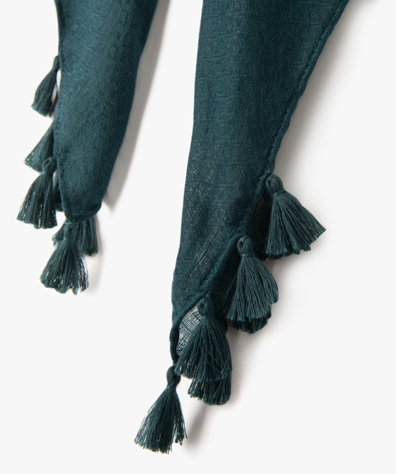 Foulard femme uni en maille texturée et finitions pompons vue2 - GEMO 4G FEMME - GEMO