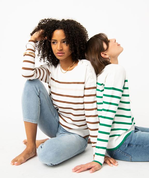 Pull rayé en maille fine avec col rond femme vue1 - GEMO 4G FEMME - GEMO