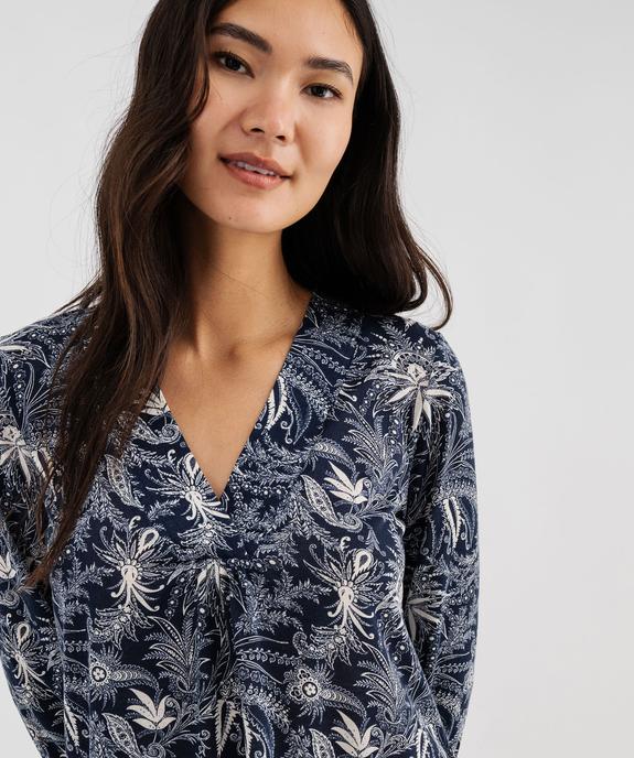 Tee-shirt manches longues imprimé col V fantaisie femme vue5 - GEMO 4G FEMME - GEMO