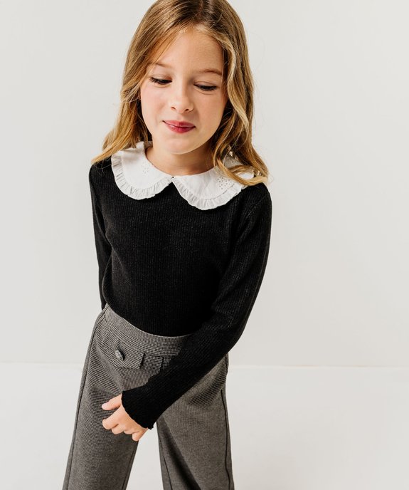 Pull en maille côtelée avec col Claudine brodé fille vue1 - GEMO (ENFANT) - GEMO